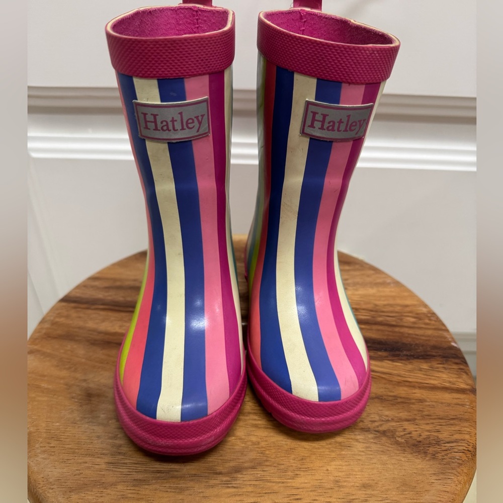 Hatley Rainbow Stripe Rain Boots Toddler Size 8 Waterproof Girls